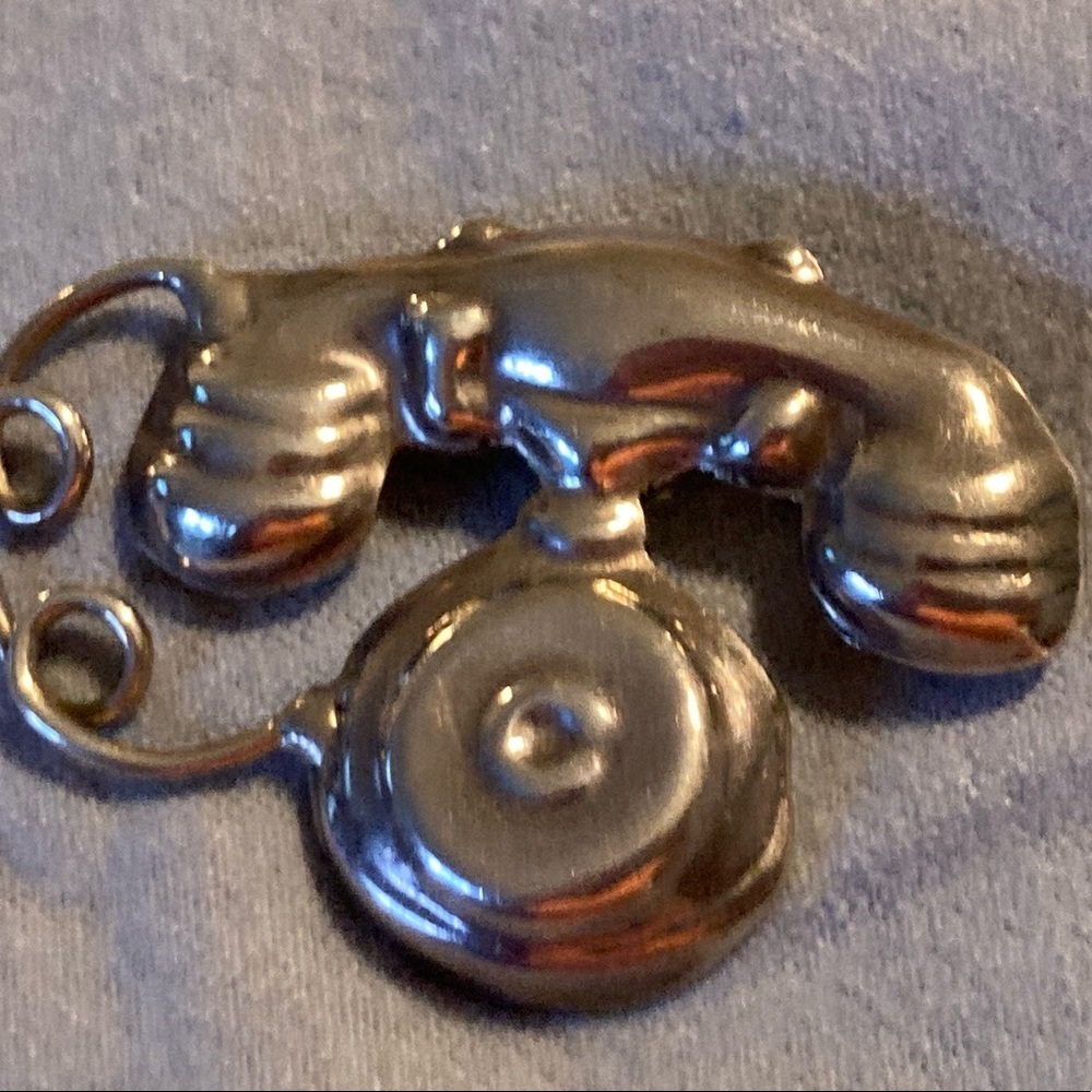 Telephone Brooch Pin Vintage .925 Sterling Silver